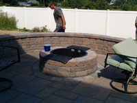Fire Pit, Wall, Patio, Lights